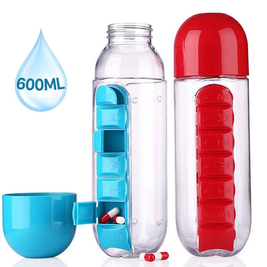 Botella de agua con pastillero incluido